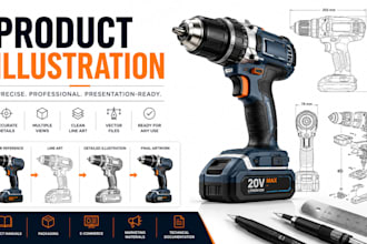 create custom product illustrations, line art and technical art