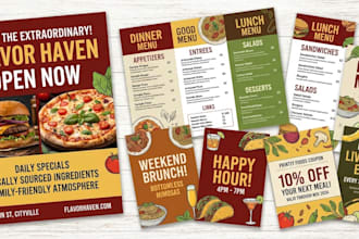 design food flyers, menus, and restaurant posters