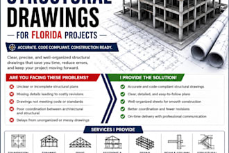 draft structural plans, foundation layout, framing and rebar drawing for florida