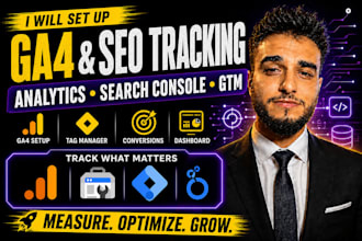 set up google analytics 4, search console and seo tracking dashboard