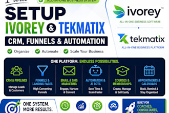 setup ivorey, tekmatix CRM, sales funnels and automation