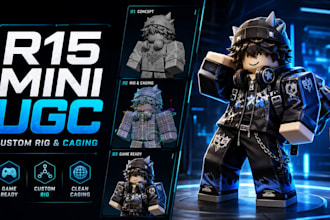 create roblox r15 mini ugc bundle with custom rig and caging, roblox ugc