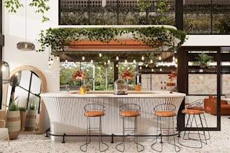 upscale rooftop restaurant,outdoor seat dining,bar interior design,cgi visualize