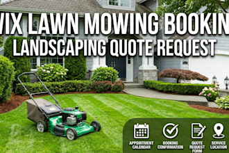 design wix lawn mowing booking website, landscaping quote request website
