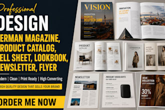 design german magazine, product catalog, sell sheet, lookbook, newsletter, flyer