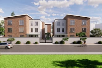 sketchup 3d house brick design, facade condominium block render, local bim code