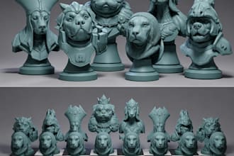 design custom 3d dog head chess set character bust and pet feeder stl