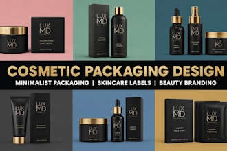 design minimalist cosmetic packaging, skincare labels, and beauty branding