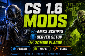 create cs 16 server, custom amxx plugins, maps and zombie plague mods