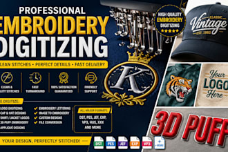 do embroidery digitizing, logo, digitize image for all embroidery formats in 1hr