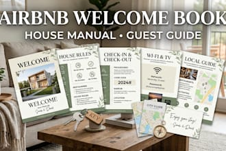 design canva airbnb welcome book, house manual, vacation rental guest guide