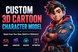 model a custom 3d cartoon character for games, animation, mascots in 3d printing