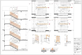 draft 2d staircase section drawing, staircase elevation plan,stairway cad layout