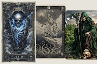 create custom tarot cards, spiritual oracle cards and tarot deck illustrations