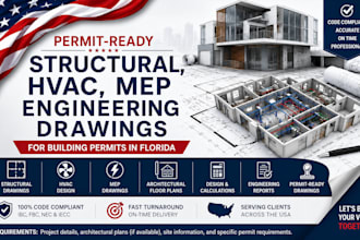 design structural, hvac, mep engineering drawing for building permits in florida