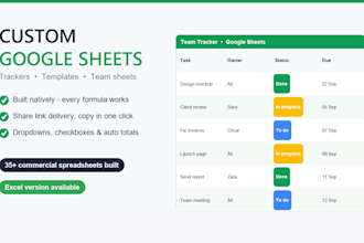create a custom google sheets spreadsheet, tracker or template