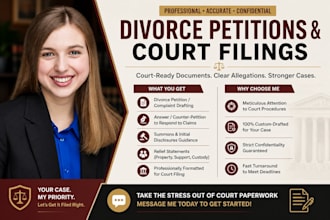 draft divorce petitions, court complaints and responses