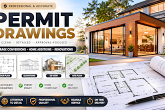 design permit drawing for garage conversion, home addition and renovation plans
