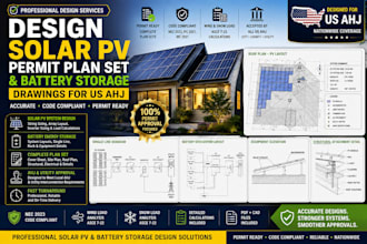 design solar pv permit plan set, battery storage drawings US ahj