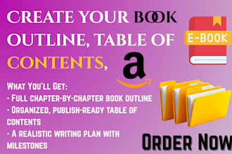 create your book outline, table of contents, and writing plan, ebook formatting