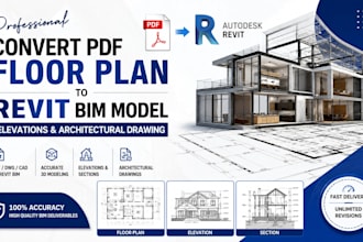 convert PDF floor plan to revit bim model, elevations and architectural drawings