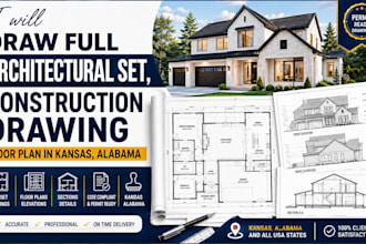 draw full architectural set, construction drawing floor plan in kansas, alabama