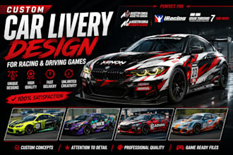 design a custom car livery for assetto corsa, iracing and sim racing