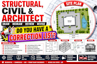 draw, review, redraw 2d floor site plan, plot plan, structural civil engineering