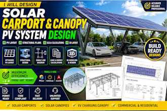 design solar carport, canopy pv system, structural plans and 3d layout