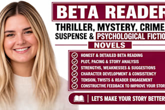 beta read thriller, mystery, crime, suspense and psychological fiction novels
