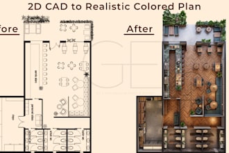 render realistic 2d colored floor plan from your cad drawing
