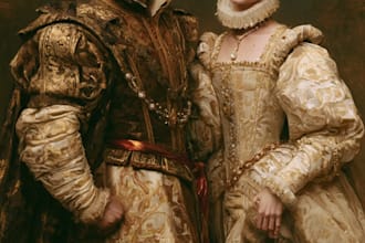 illustrate a romantic family royal couple portrait