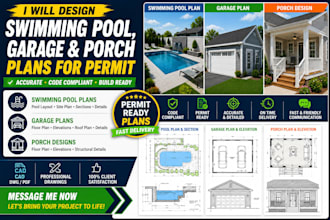 design swimming pool permit plans, garage plans and porch drawings
