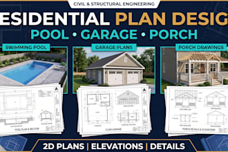 design swimming pool permit plans, garage plans and porch drawings