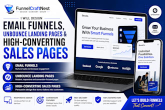 design email funnels, unbounce landing pages and high converting sales pages