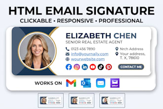 design clickable html email signature gmail outlook apple mail responsive in 24h