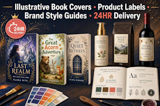 design illustrative book cover design , product label brand style guides in 24hr