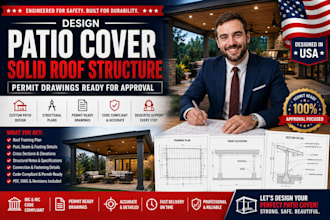 design patio cover solid roof structure permit drawings