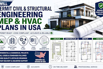permit civil and stuctural engineering mep hvac plan in USA