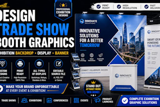 design trade show booth graphics, exhibition backdrop and display banner