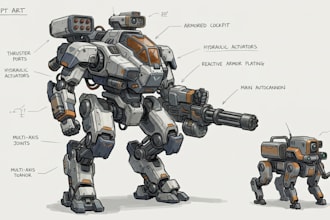 design sci fi mecha and robot concept art