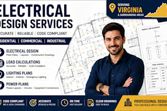 provide electrical design, load calculations, lighting, power plans in virginia