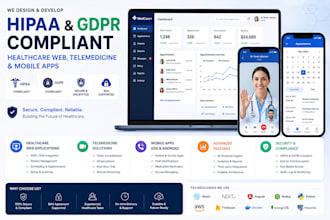 develop hipaa gdpr compliant healthcare web, telemedicine and mobile apps