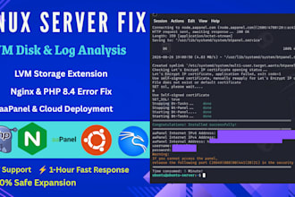 linux server errors, extend lvm storage, and analyze log files