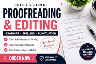 professionally edit and proofread your document, essay and report