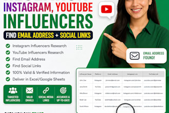 research instagram, youtube influencers and find email address