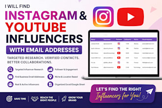 find email address and research instagram and youtube influencers