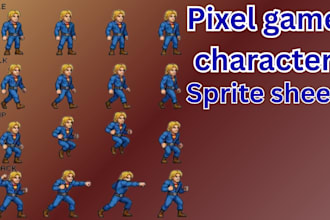 design pixel art game character, animate pixel character, pixel sprite sheet