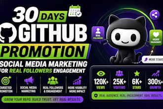 do 30days github promotion, social media marketing for real followers engagement