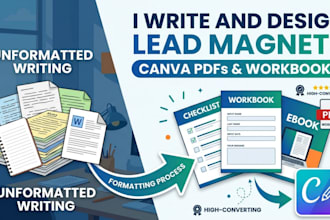 write and design high converting lead magnet pdfs and workbooks in canva